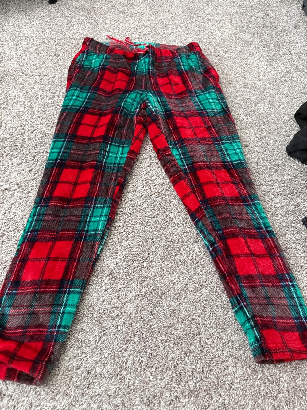 Cozy Plaid Fleece Lounge Pants - Red & Green